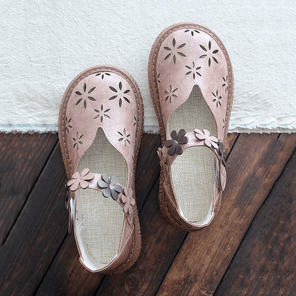 Women's Forest Style Hollow Petal Round Toe Retro Sandals