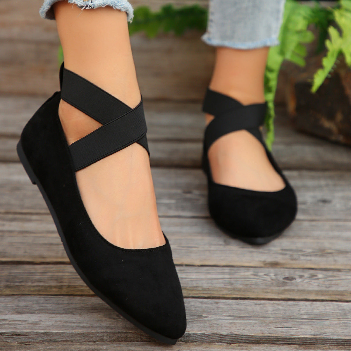 Women’s Elastic Cross Strap Moccasins – Comfortable Slip-On Casual Shoes