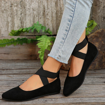 Women’s Elastic Cross Strap Moccasins – Comfortable Slip-On Casual Shoes
