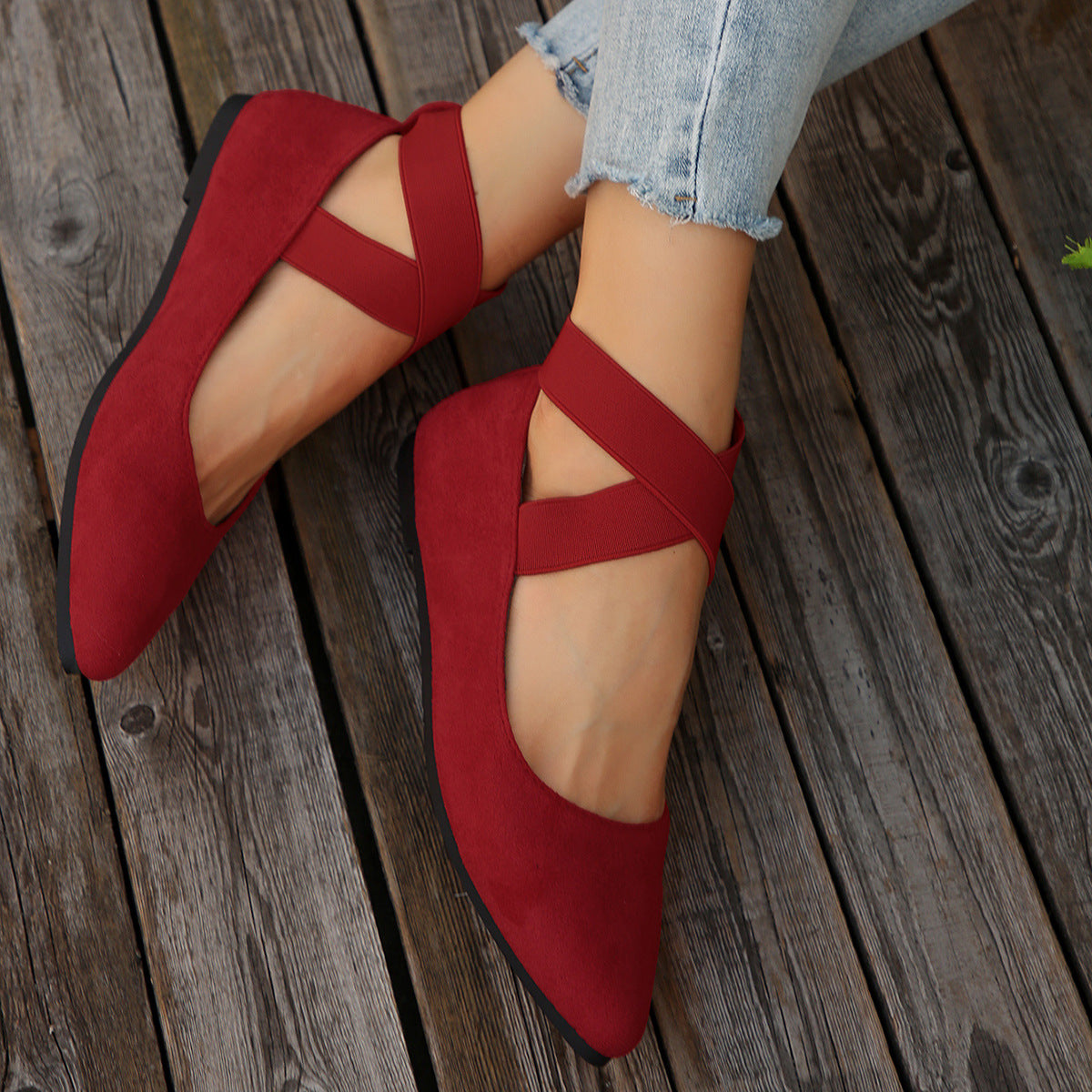 Women’s Elastic Cross Strap Moccasins – Comfortable Slip-On Casual Shoes