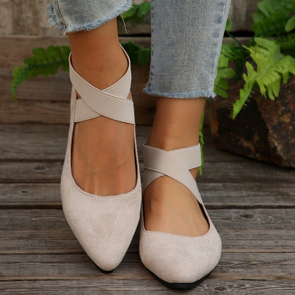 Women’s Elastic Cross Strap Moccasins – Comfortable Slip-On Casual Shoes