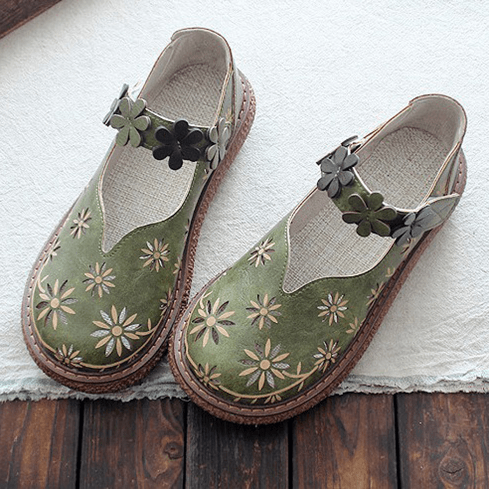 Women's Forest Style Hollow Petal Round Toe Retro Sandals