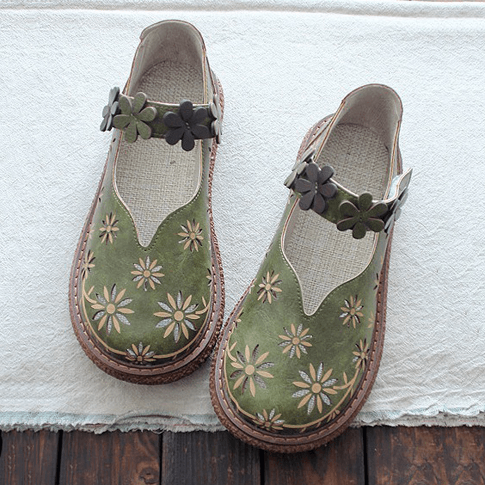 Women's Forest Style Hollow Petal Round Toe Retro Sandals