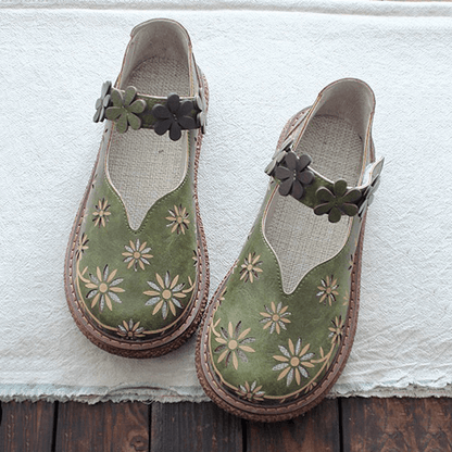 Women's Forest Style Hollow Petal Round Toe Retro Sandals