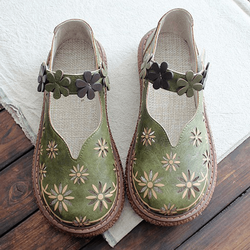 Women's Forest Style Hollow Petal Round Toe Retro Sandals