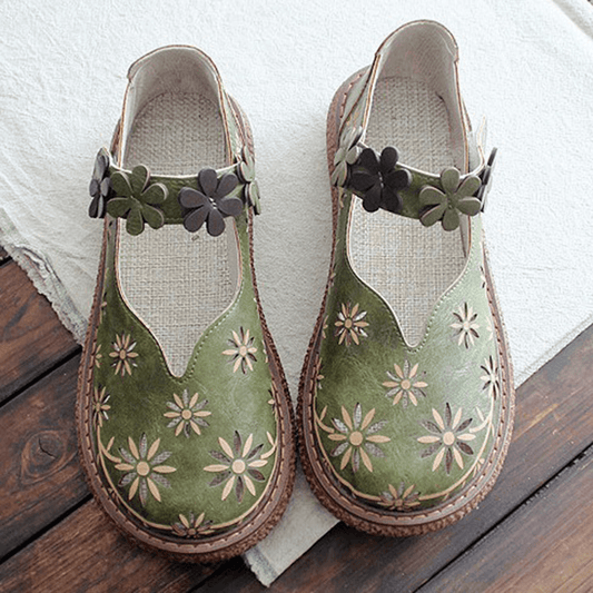 Women's Forest Style Hollow Petal Round Toe Retro Sandals