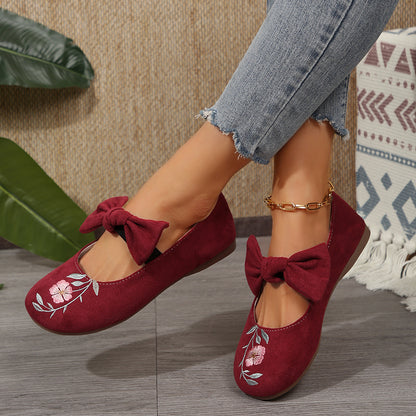 Women's Mary Jane Flats with Large Bow – Cute & Comfortable Everyday Shoes