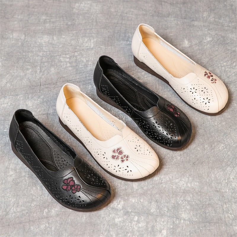 Summer Flat Non-slip Hollow Low-top Breathable Leather Sandals