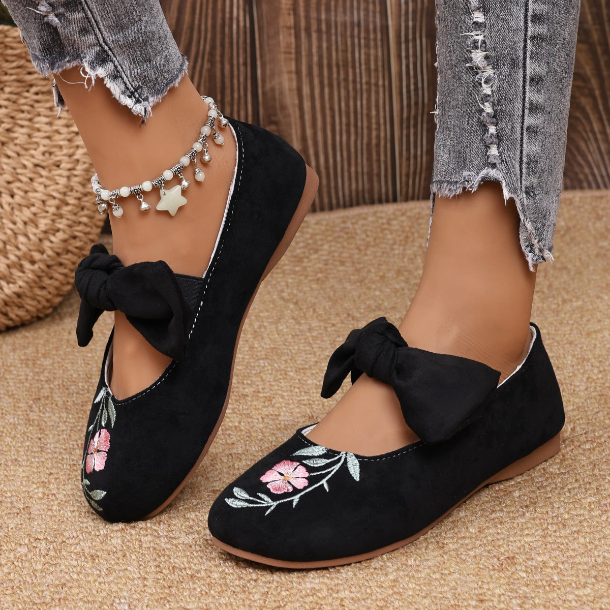 Women's Mary Jane Flats with Large Bow – Cute & Comfortable Everyday Shoes