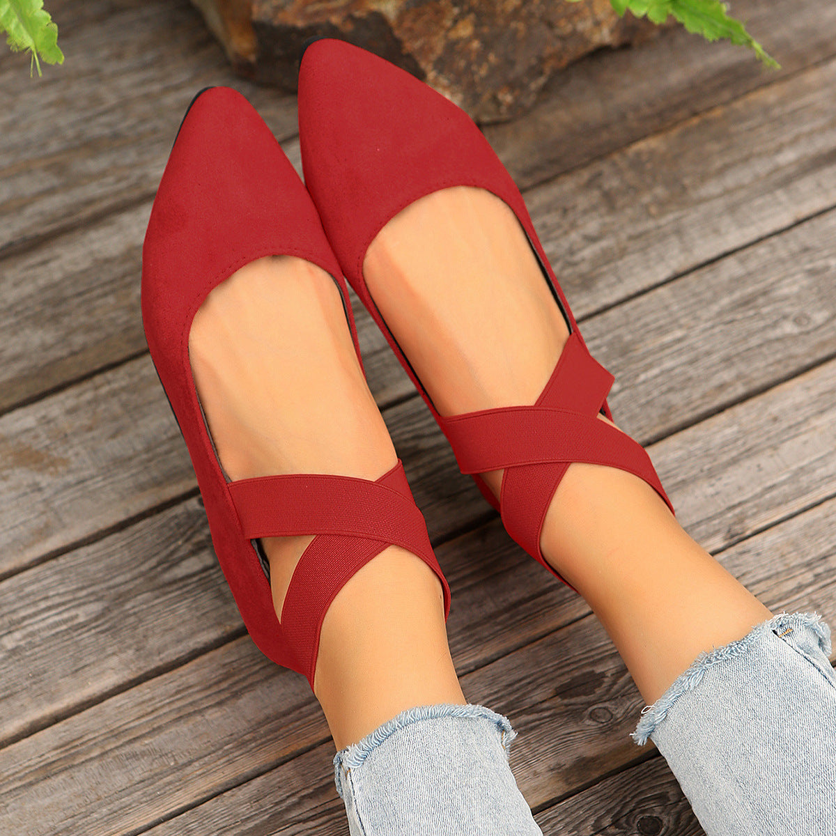 Women’s Elastic Cross Strap Moccasins – Comfortable Slip-On Casual Shoes