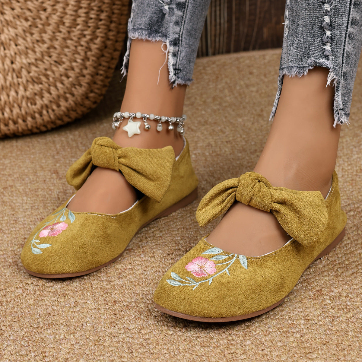 Women's Mary Jane Flats with Large Bow – Cute & Comfortable Everyday Shoes