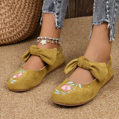 Women's Mary Jane Flats with Large Bow – Cute & Comfortable Everyday Shoes
