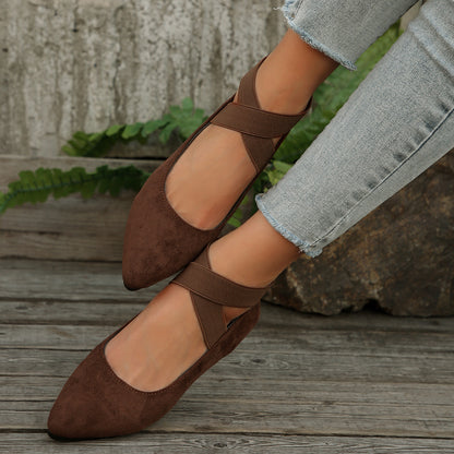 Women’s Elastic Cross Strap Moccasins – Comfortable Slip-On Casual Shoes