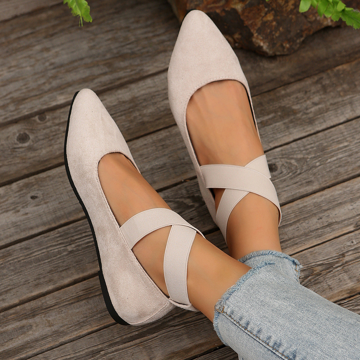 Women’s Elastic Cross Strap Moccasins – Comfortable Slip-On Casual Shoes