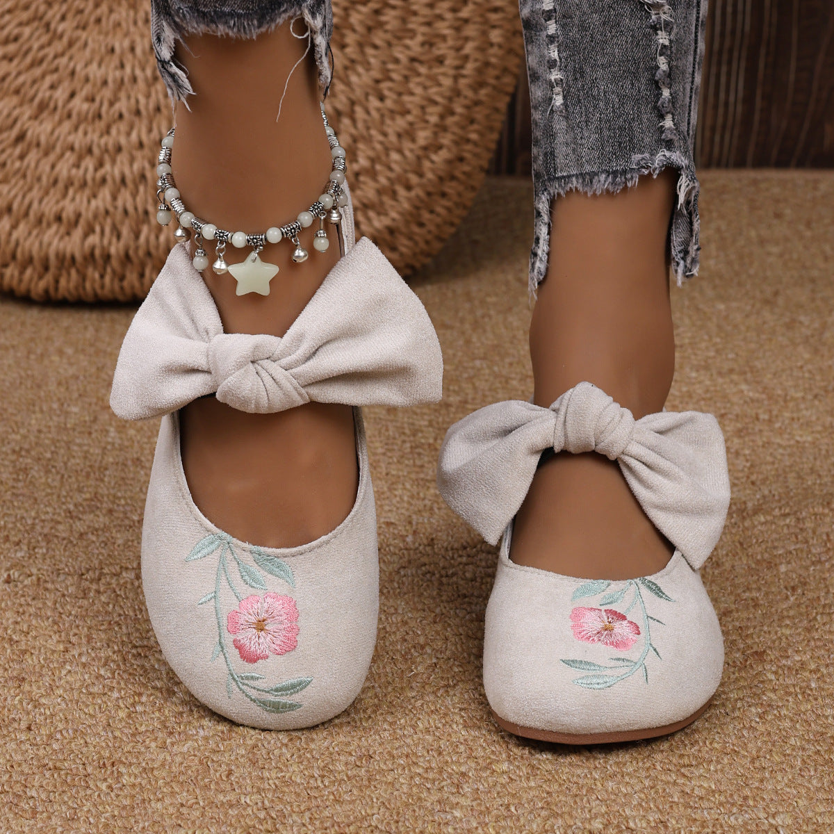 Women's Mary Jane Flats with Large Bow – Cute & Comfortable Everyday Shoes