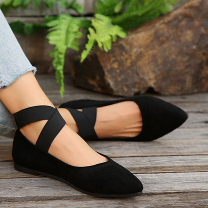 Women’s Elastic Cross Strap Moccasins – Comfortable Slip-On Casual Shoes
