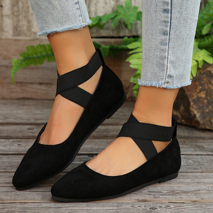 Women’s Elastic Cross Strap Moccasins – Comfortable Slip-On Casual Shoes