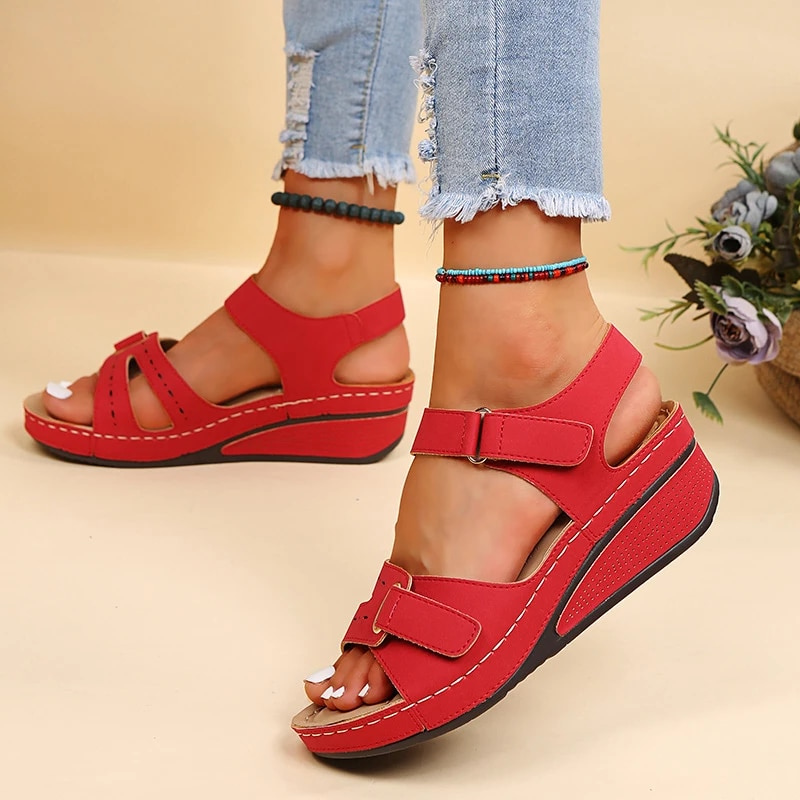 CMF Women Orthopedic Sandals Chic Retro Wedge Sandals Secure Buckle Comfort Sandals