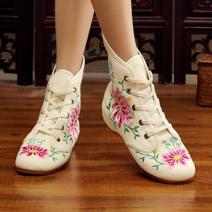 Women's Ethnic Embroidered Wedge Ankle Boots – Boho Style with Oxford Sole