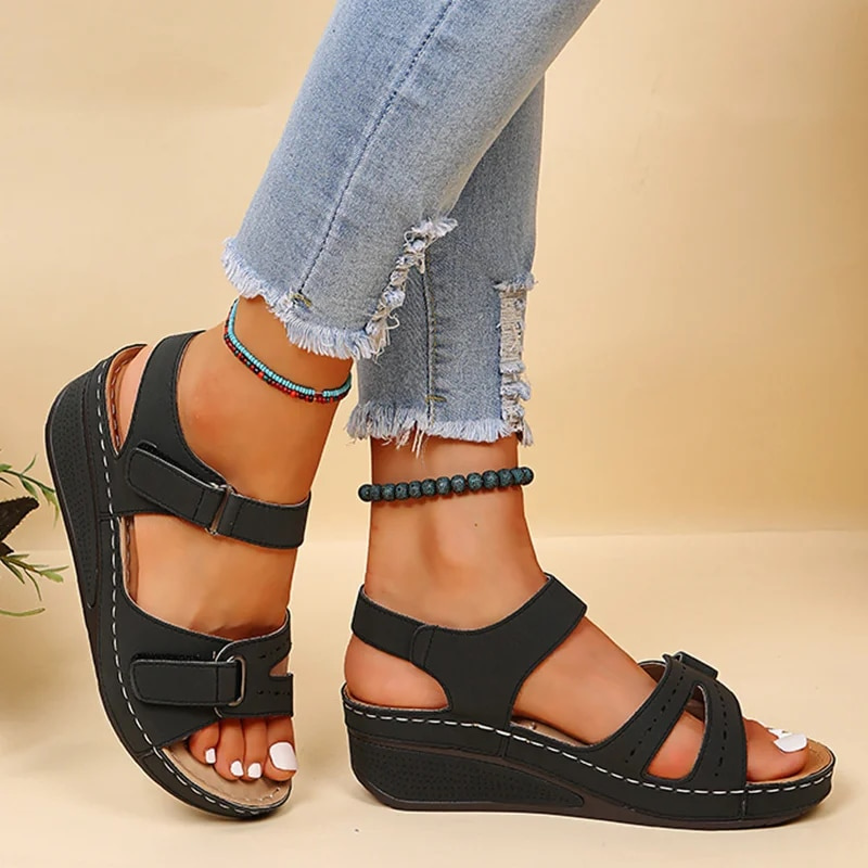 CMF Women Orthopedic Sandals Chic Retro Wedge Sandals Secure Buckle Comfort Sandals