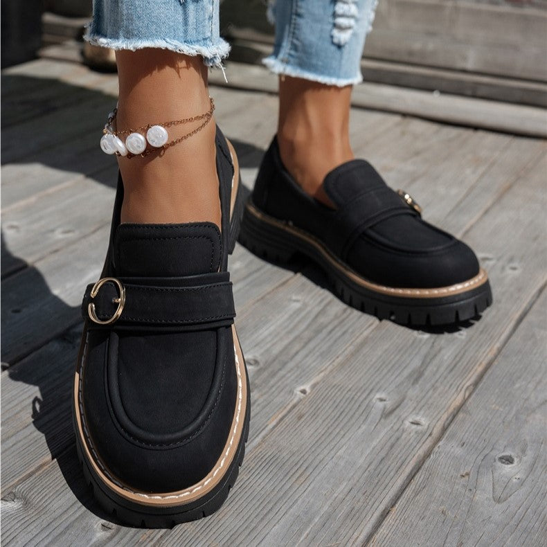 Women’s Vintage Comfort Loafers – Supportive Thick Sole with Classic Buckle Detail
