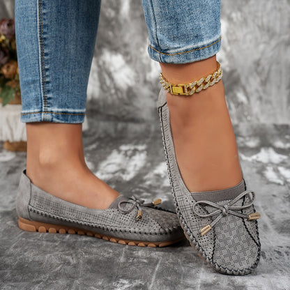 Women’s Classic Solid-Color Bow Loafers – Comfortable Flat Shoes for Everyday Wear