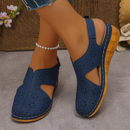 Women’s Breathable Cutout Wedge Sandals – Adjustable Strap Comfort Shoes