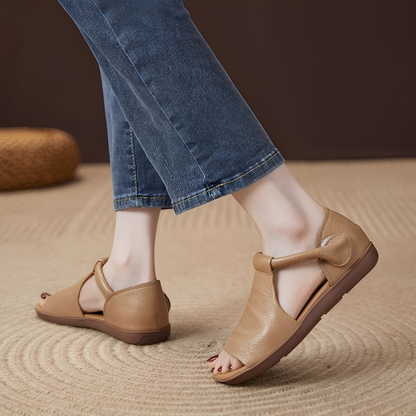 CMF Women Sandals Comfortable Open-toe Leather Summer Velcro Flat Walking Modern