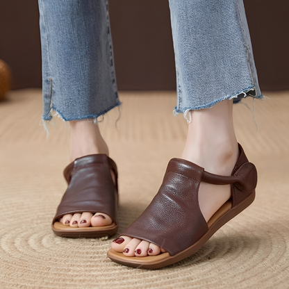 CMF Women Sandals Comfortable Open-toe Leather Summer Velcro Flat Walking Modern
