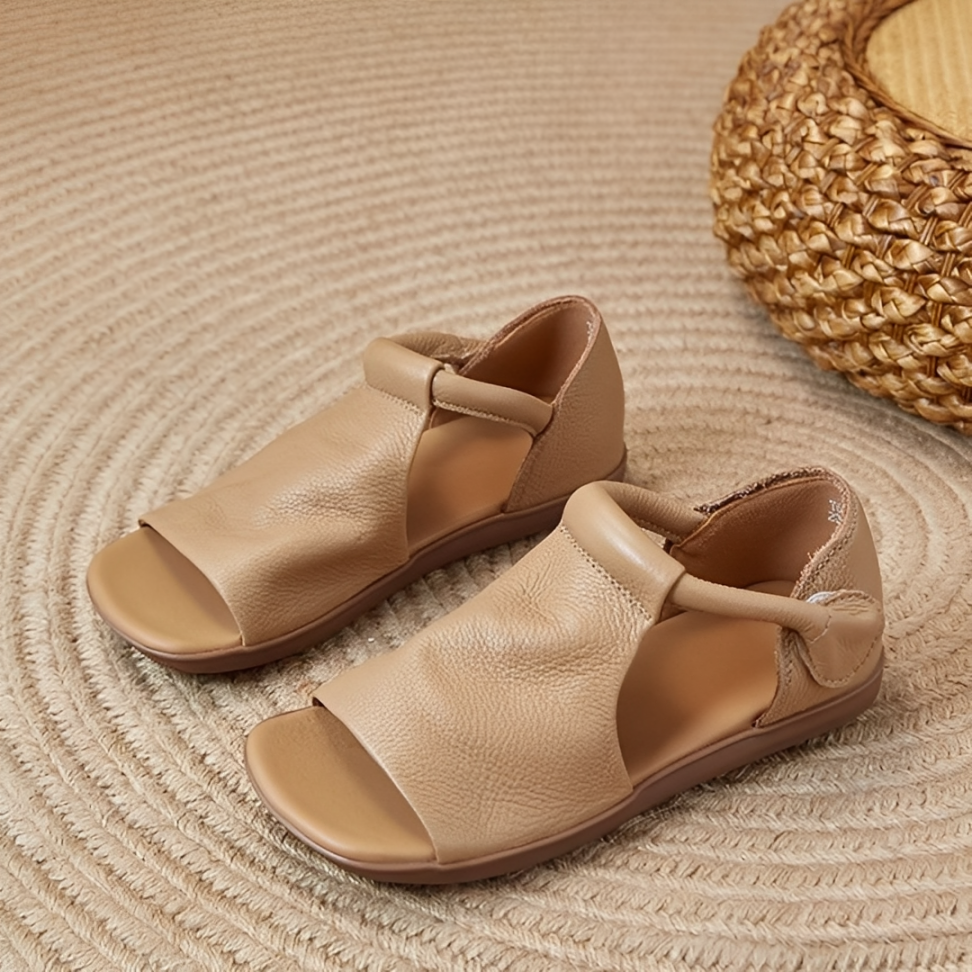 CMF Women Sandals Comfortable Open-toe Leather Summer Velcro Flat Walking Modern