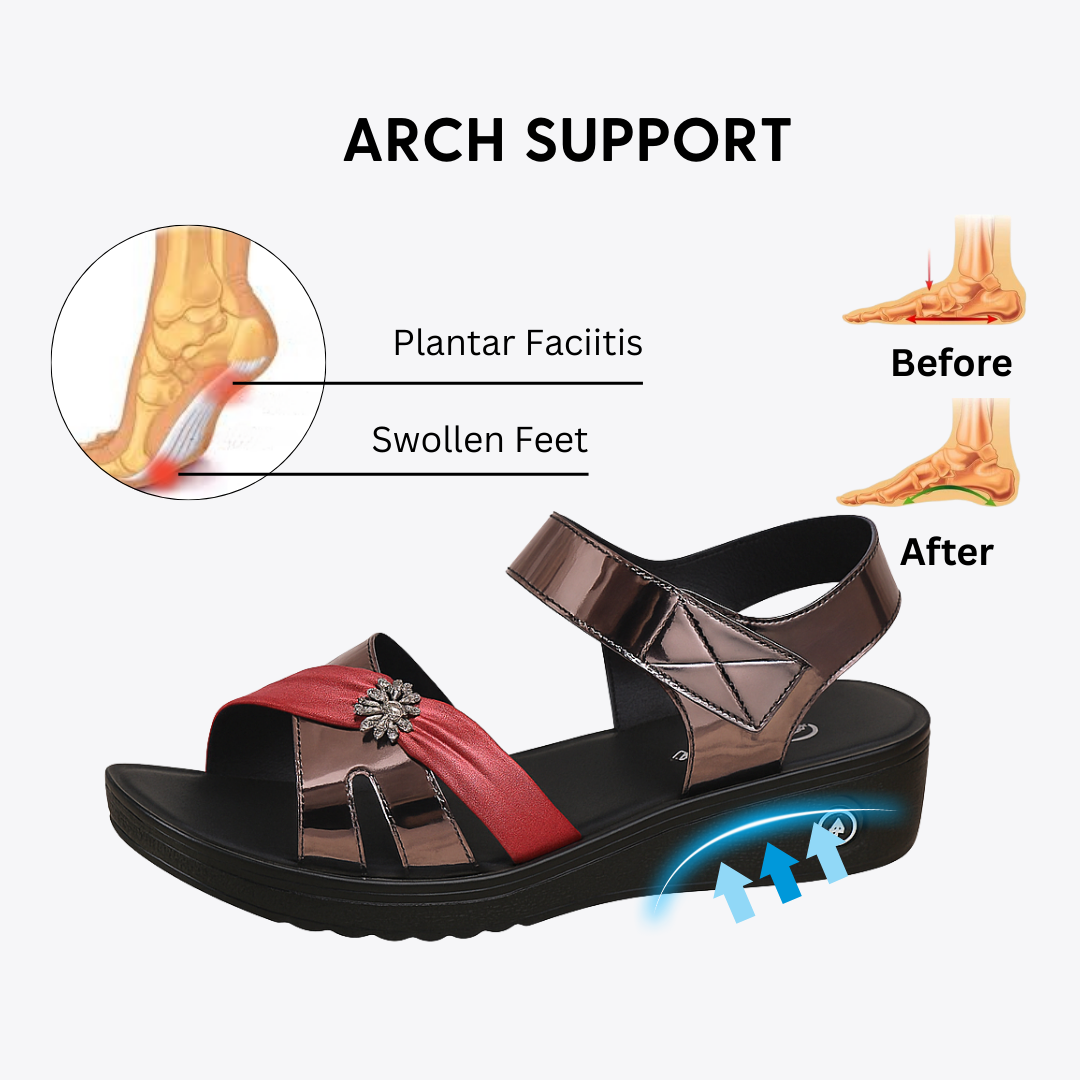CMF Women Sandals Arch Support Stylish Low Heel Metal Secure Fit Non-slip Velcro
