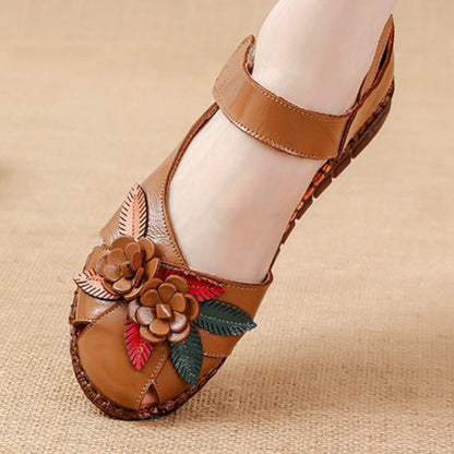 Women’s Genuine Leather Comfort Sandals – Handmade Floral Soft Non-Slip Sole