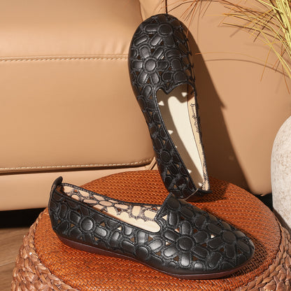 Women's Summer Embossed Flat Loafers – Breathable Square-Toe Slip-On Shoes
