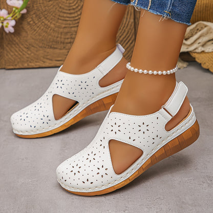 Women’s Breathable Cutout Wedge Sandals – Adjustable Strap Comfort Shoes