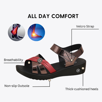 CMF Women Sandals Arch Support Stylish Low Heel Metal Secure Fit Non-slip Velcro