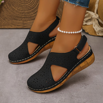 Women’s Breathable Cutout Wedge Sandals – Adjustable Strap Comfort Shoes