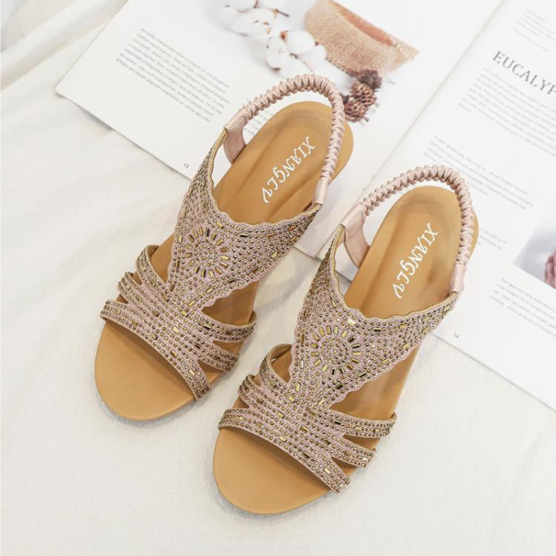 CMF Orthopedic Women Wedge Sandals Rhinestones Vintage Summer Beach Sandals