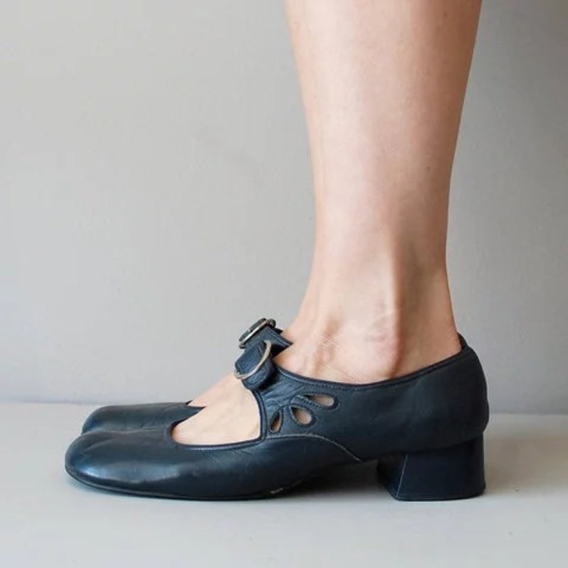 Women's Vintage Low Heel Mary Jane Shoes – Retro Buckle Strap Shallow Pumps for Daily Wear