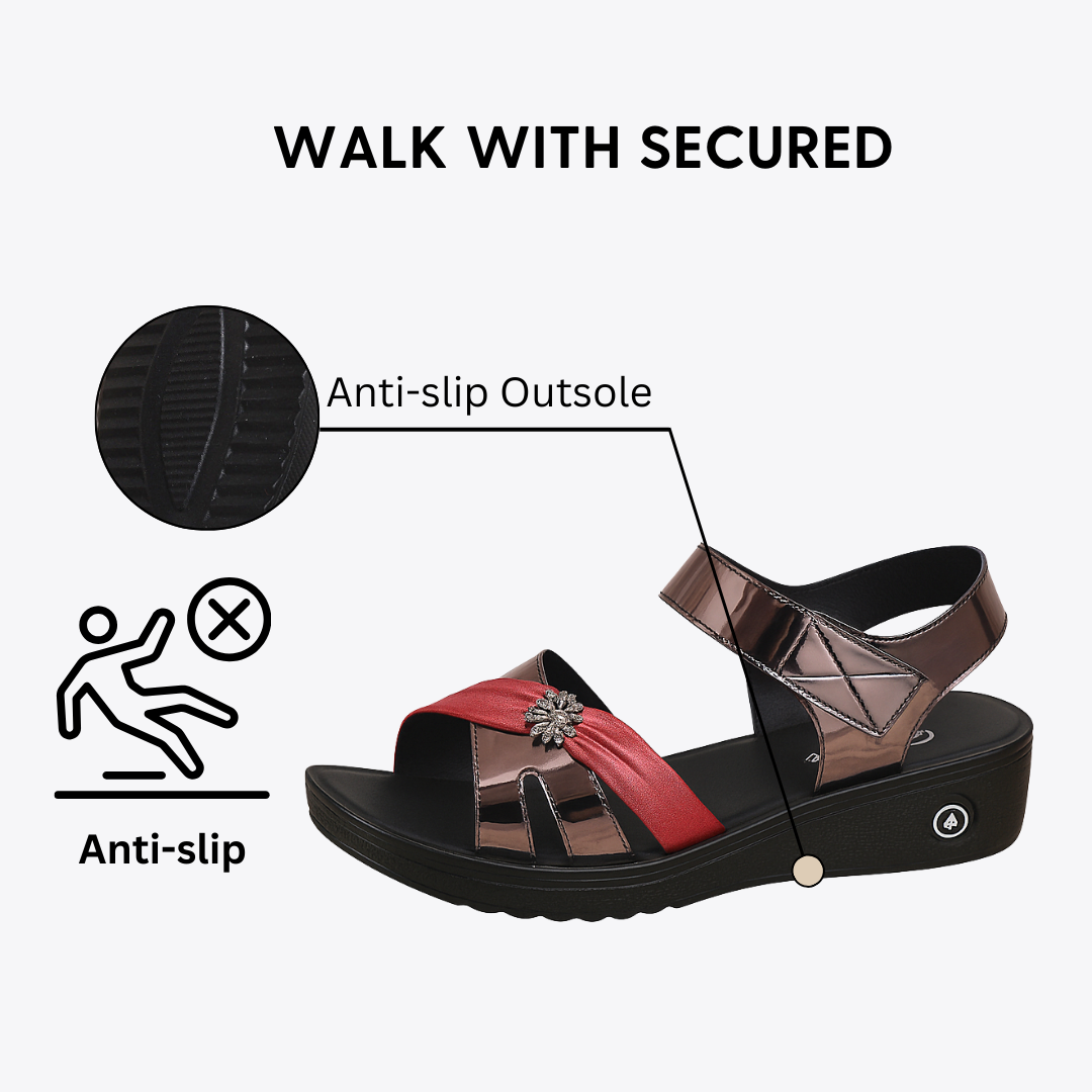 CMF Women Sandals Arch Support Stylish Low Heel Metal Secure Fit Non-slip Velcro