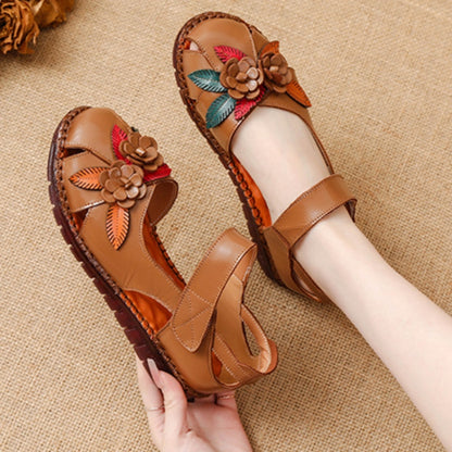 Women’s Genuine Leather Comfort Sandals – Handmade Floral Soft Non-Slip Sole