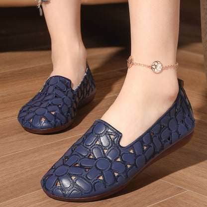 Women's Summer Embossed Flat Loafers – Breathable Square-Toe Slip-On Shoes
