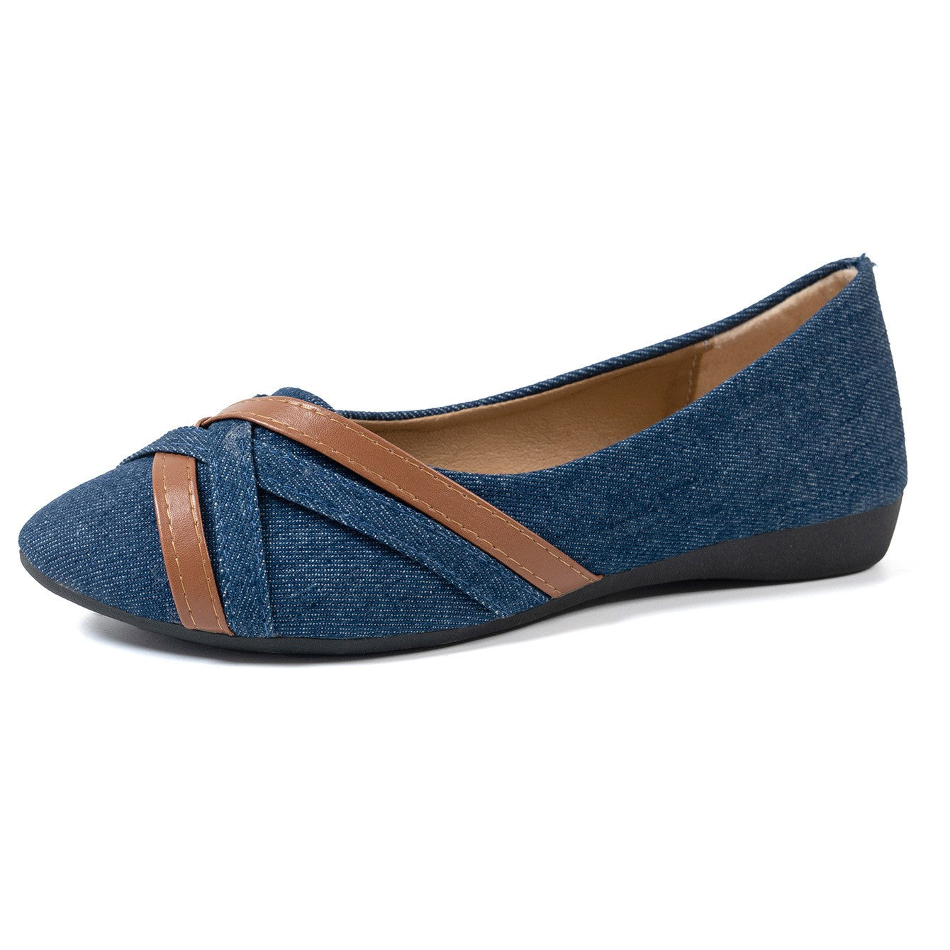 Women’s Denim Cross Strap Flats – Comfortable Casual Slip-On Shoes