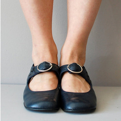 Women's Vintage Low Heel Mary Jane Shoes – Retro Buckle Strap Shallow Pumps for Daily Wear