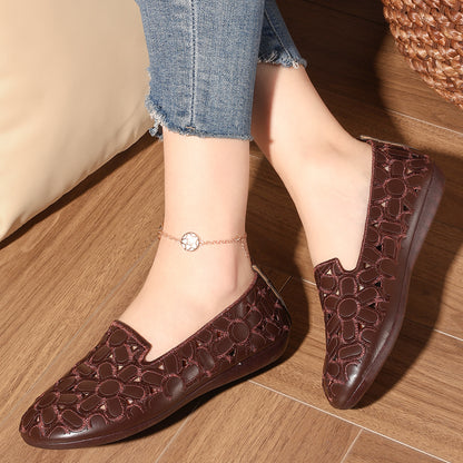Women's Summer Embossed Flat Loafers – Breathable Square-Toe Slip-On Shoes