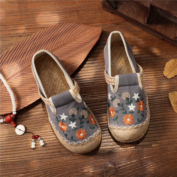 Women's Summer Linen Flats with Floral Embroidery – Breathable & Comfortable-✈️Buy 2 Free Shipping✈️