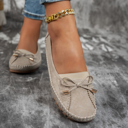 Women’s Classic Solid-Color Bow Loafers – Comfortable Flat Shoes for Everyday Wear