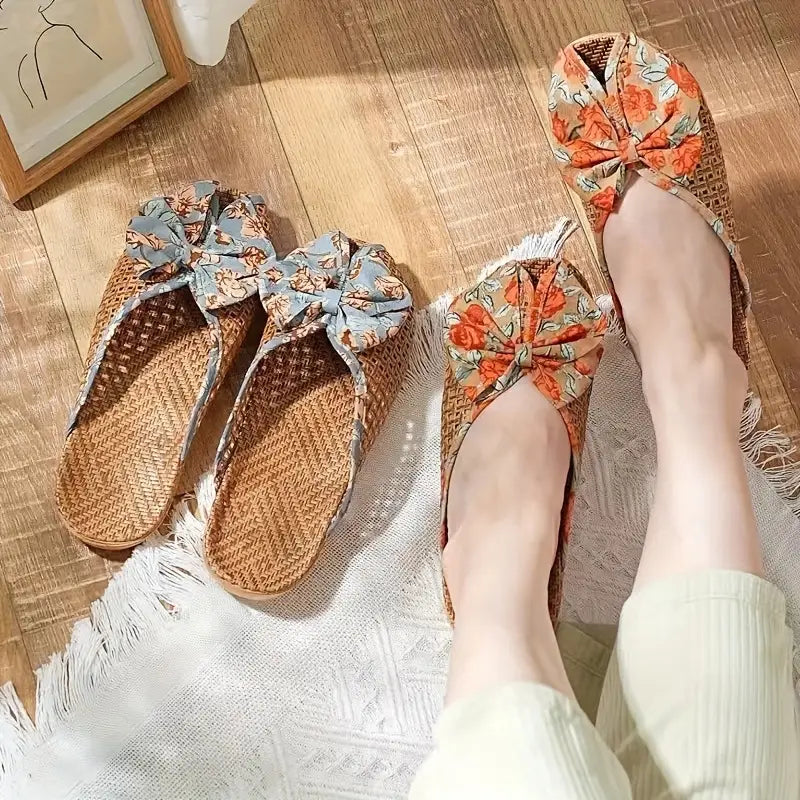 Women's Summer Woven Straw Slide Sandals – Breathable & Lightweight