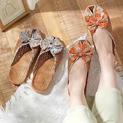 Women's Summer Woven Straw Slide Sandals – Breathable & Lightweight
