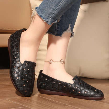 Women's Summer Embossed Flat Loafers – Breathable Square-Toe Slip-On Shoes