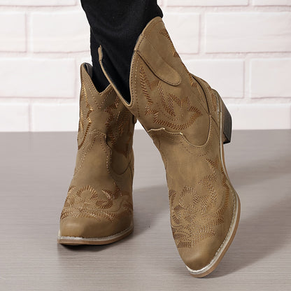Women’s Western Embroidery Mid-Heel Ankle Boots